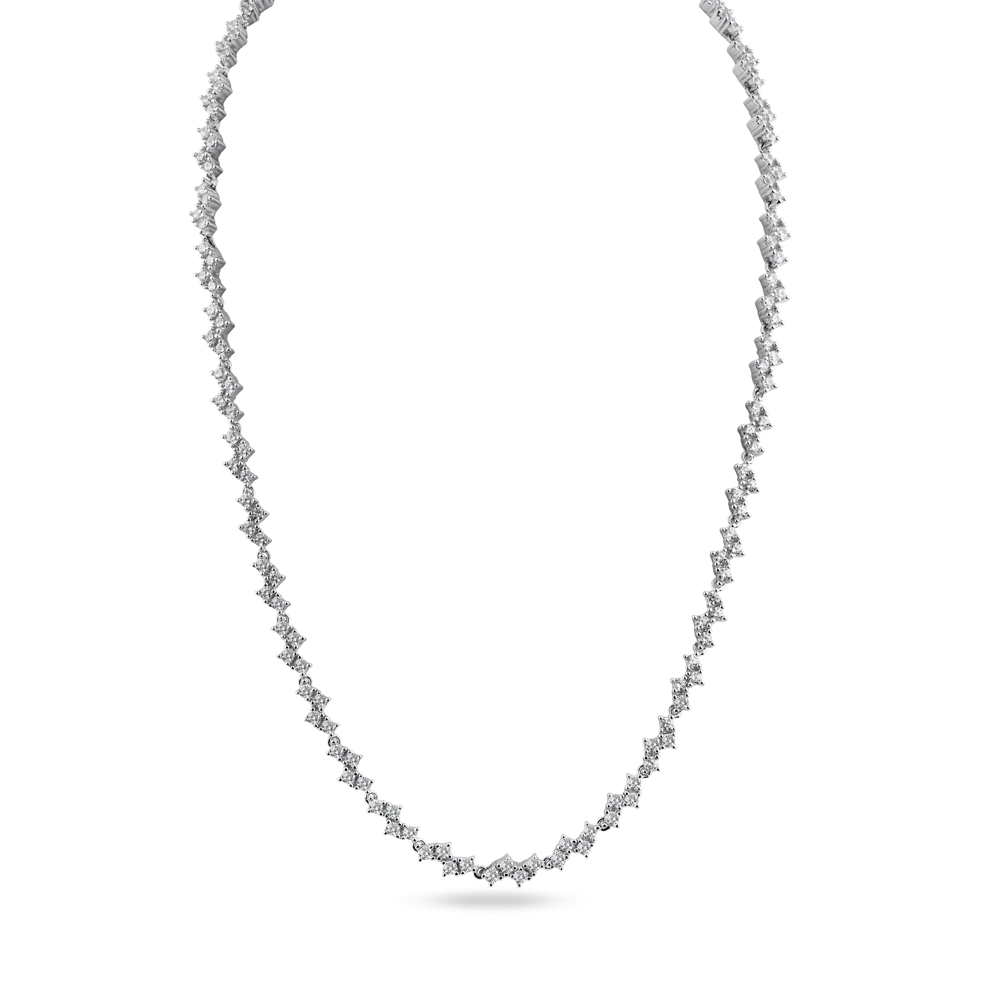 Rhodium Plated 925 Sterling Silver Zig Zag CZ Tennis Necklace - BGP01301