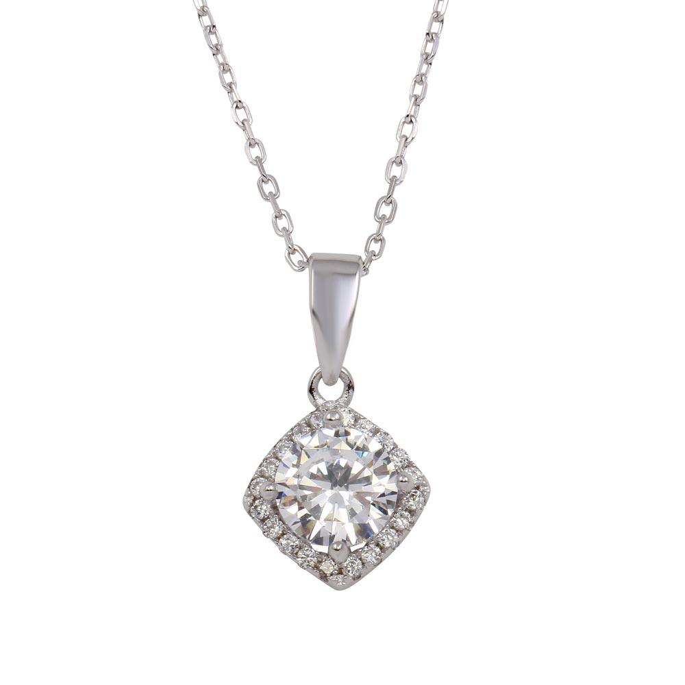 Rhodium Plated 925 Sterling Silver Clear Round CZ Pendant - BGP01303