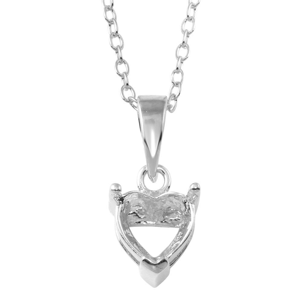 Rhodium Plated 925 Sterling Silver Mounting Heart Necklace - BGP01327RH