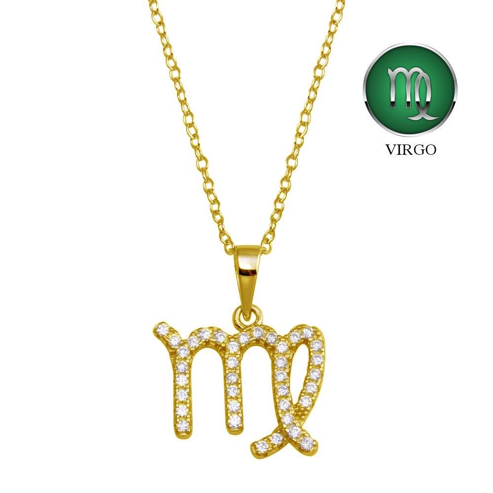 Gold Plated 925 Sterling Silver Virgo CZ Zodiac Sign Necklace - BGP01331GP