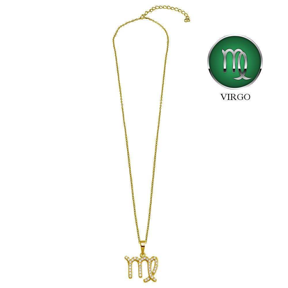 Gold Plated 925 Sterling Silver Virgo CZ Zodiac Sign Necklace - BGP01331GP