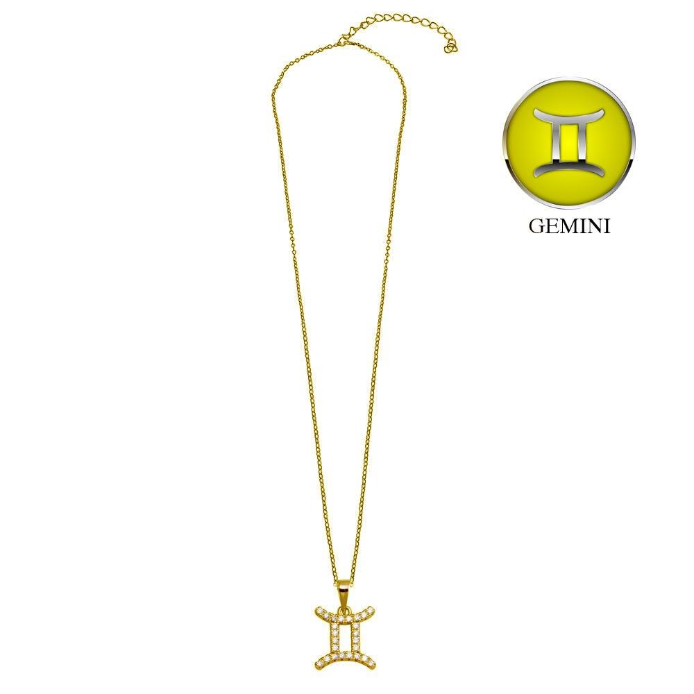 Gold Plated 925 Sterling Silver Gemini CZ Zodiac Sign Necklace - BGP01332GP