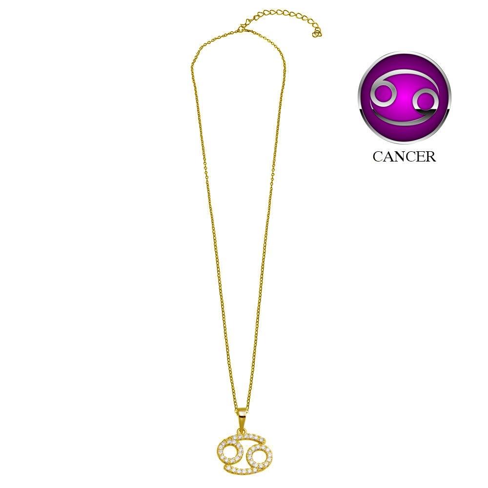 Gold Plated 925 Sterling Silver Cancer CZ Zodiac Sign Necklace - BGP01335GP