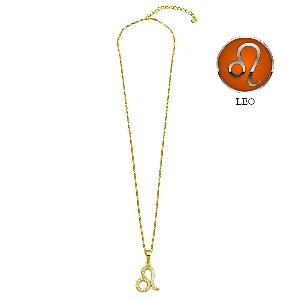 Gold Plated 925 Sterling Silver Leo CZ Zodiac Sign Necklace - BGP01336GP