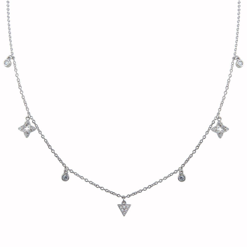 Rhodium Plated 925 Sterling Silver CZ Charm Necklace - BGP01344