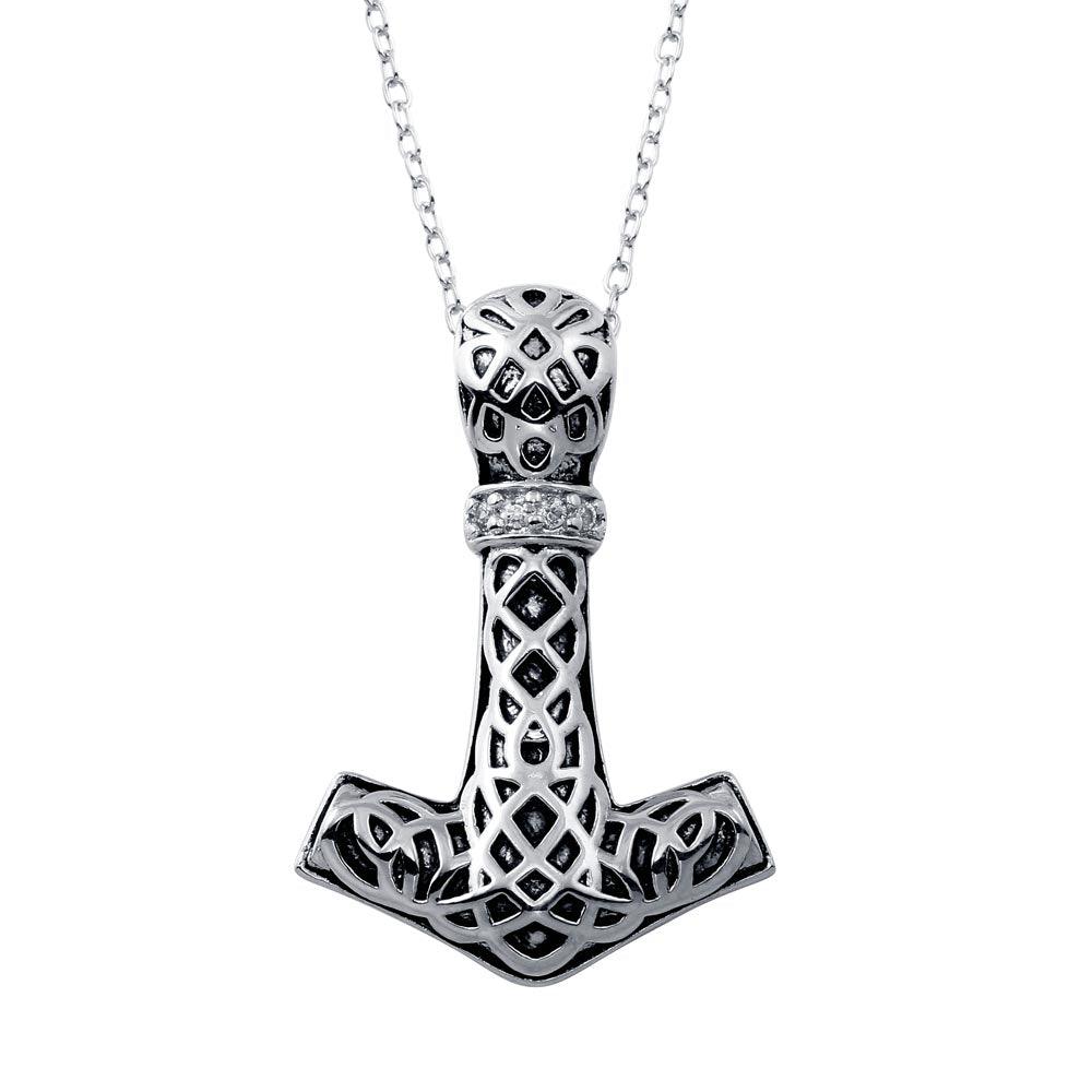 Rhodium Plated 925 Sterling Silver Celtic Design CZ Anchor Necklace - BGP01350