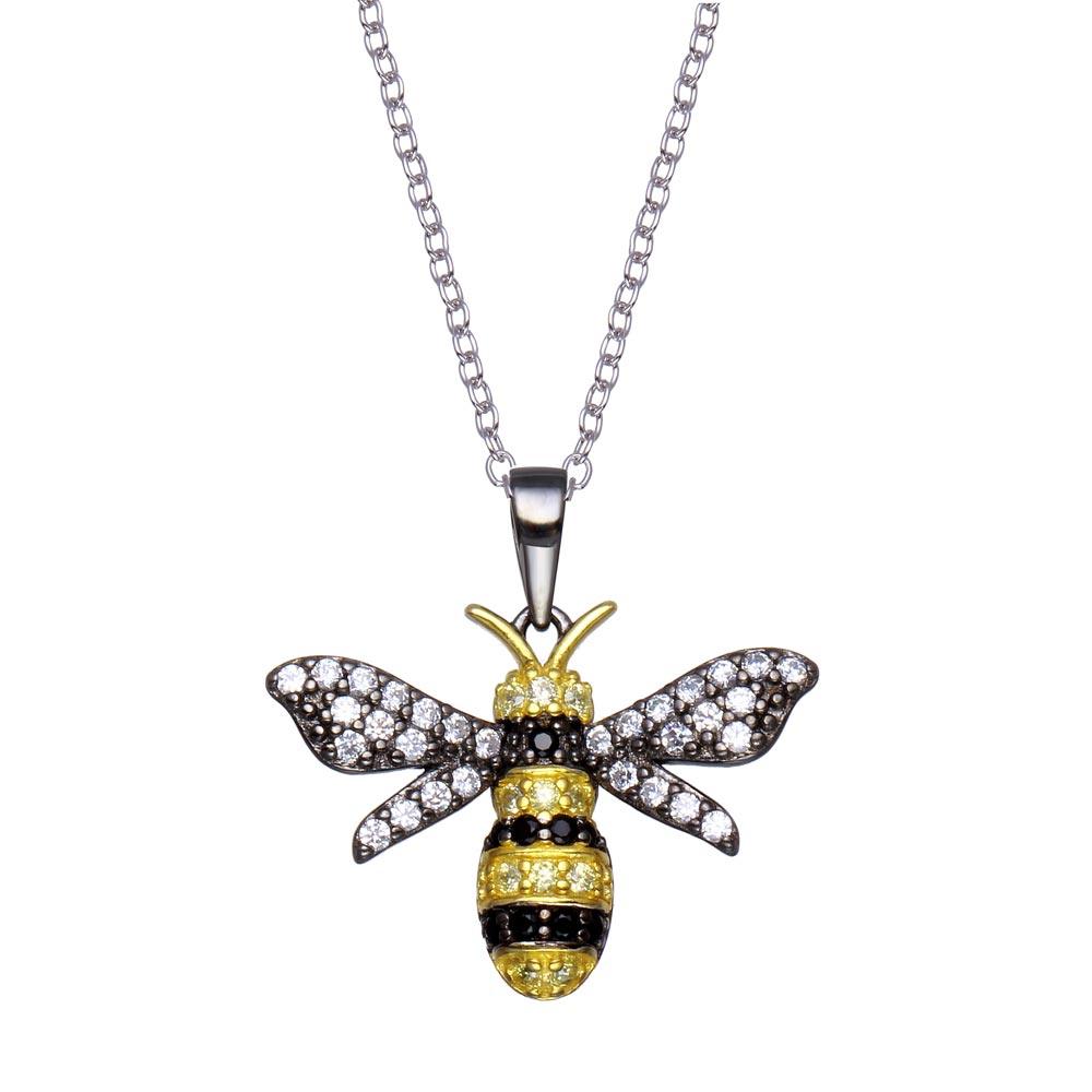 Rhodium Plated 925 Sterling Silver BumbleBee CZ Necklace - BGP01359