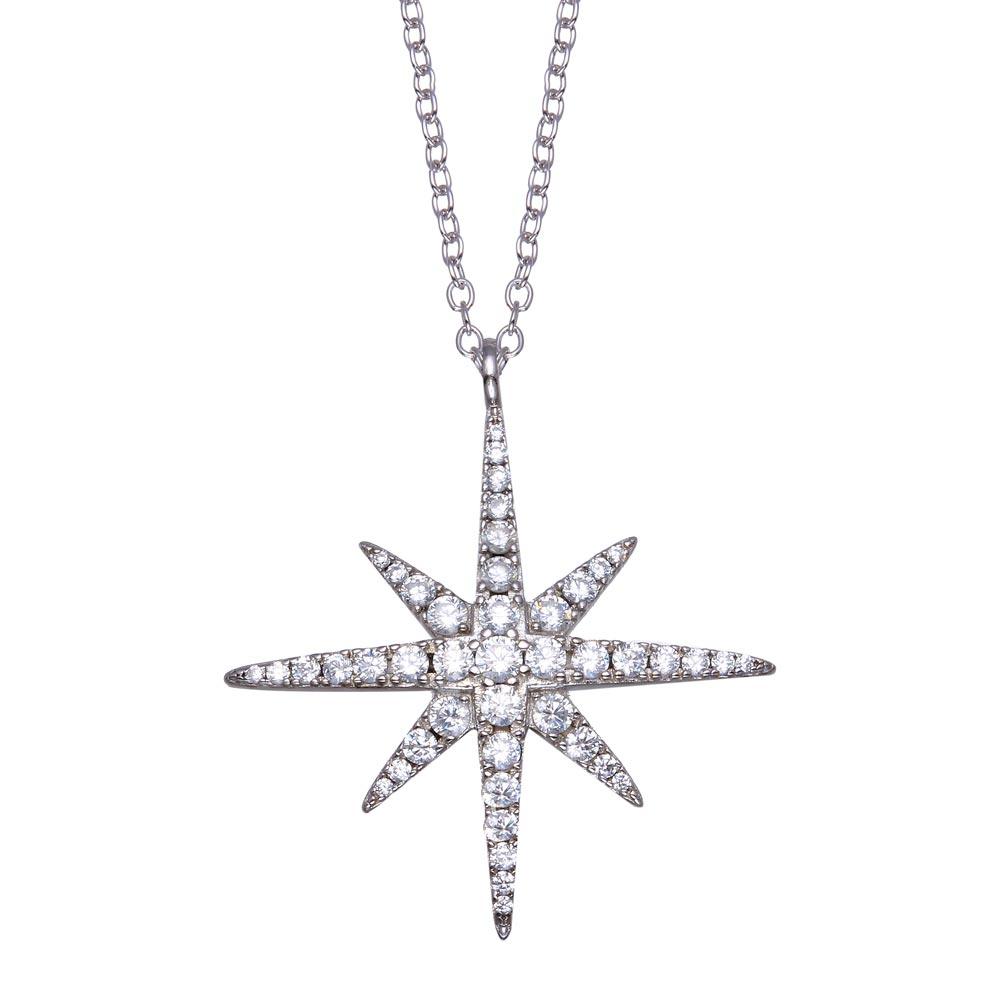 Rhodium Plated 925 Sterling Silver Snow Flakes CZ Necklace - BGP01361