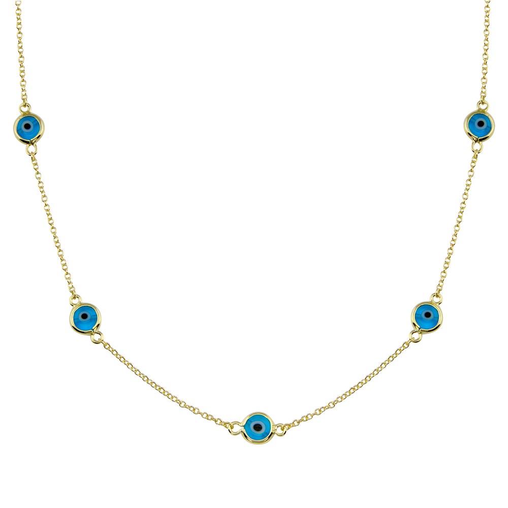 Gold Plated 925 Sterling Silver Evil Eye by the Yard Necklace - BGP01402GP