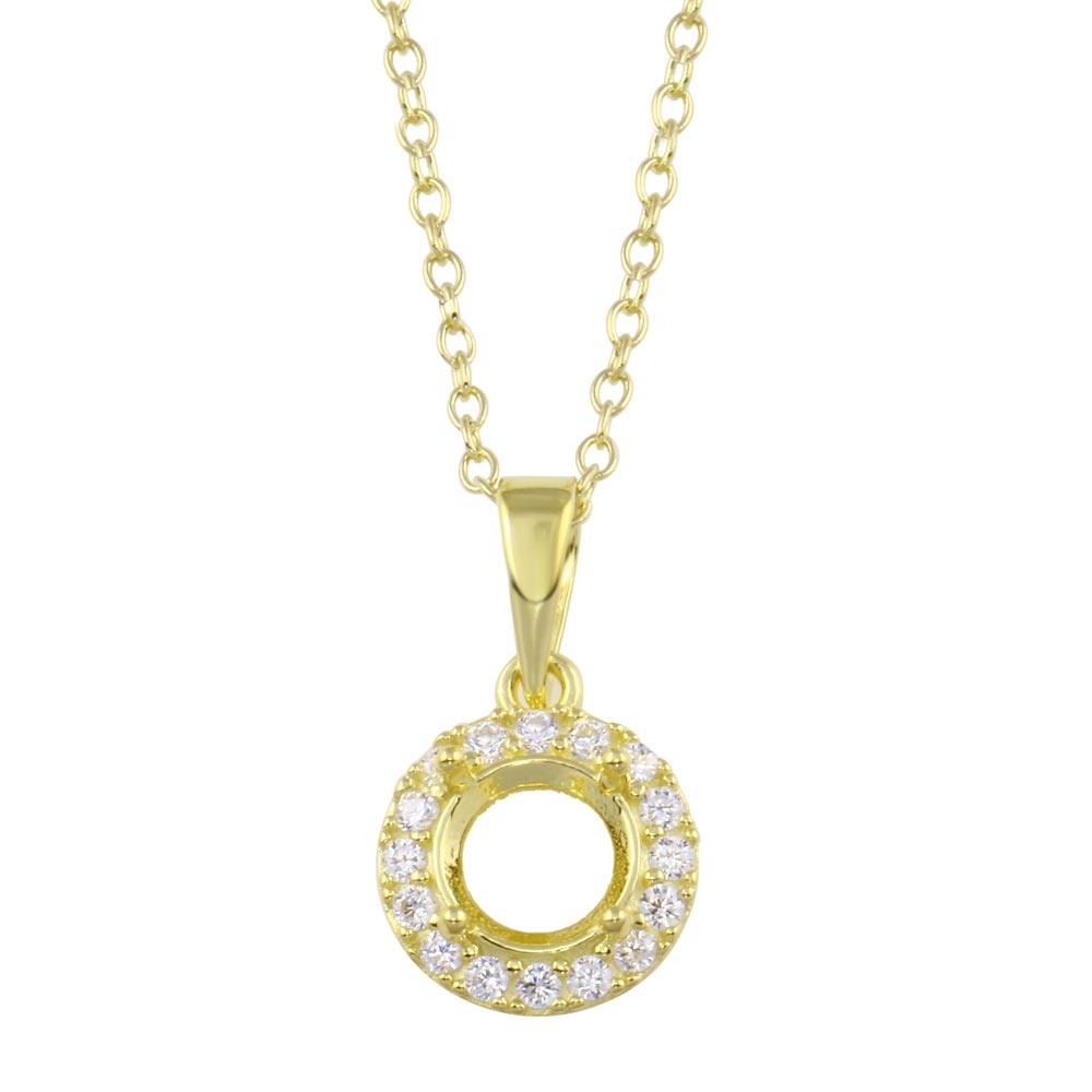 Gold Plated 925 Sterling Silver Clear CZ  Mounting Pendant with Necklace - BGP01413GP