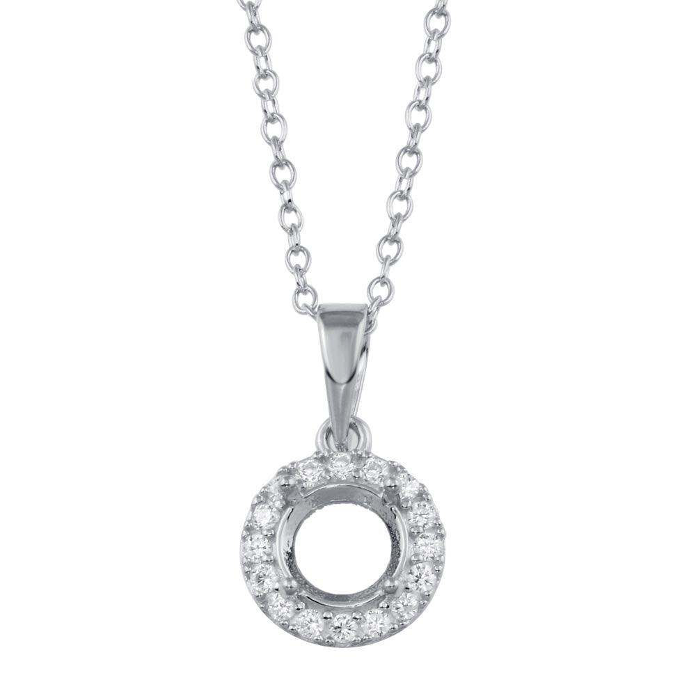 Rhodium Plated 925 Sterling Silver Clear CZ  Mounting Pendant with Necklace - BGP01413