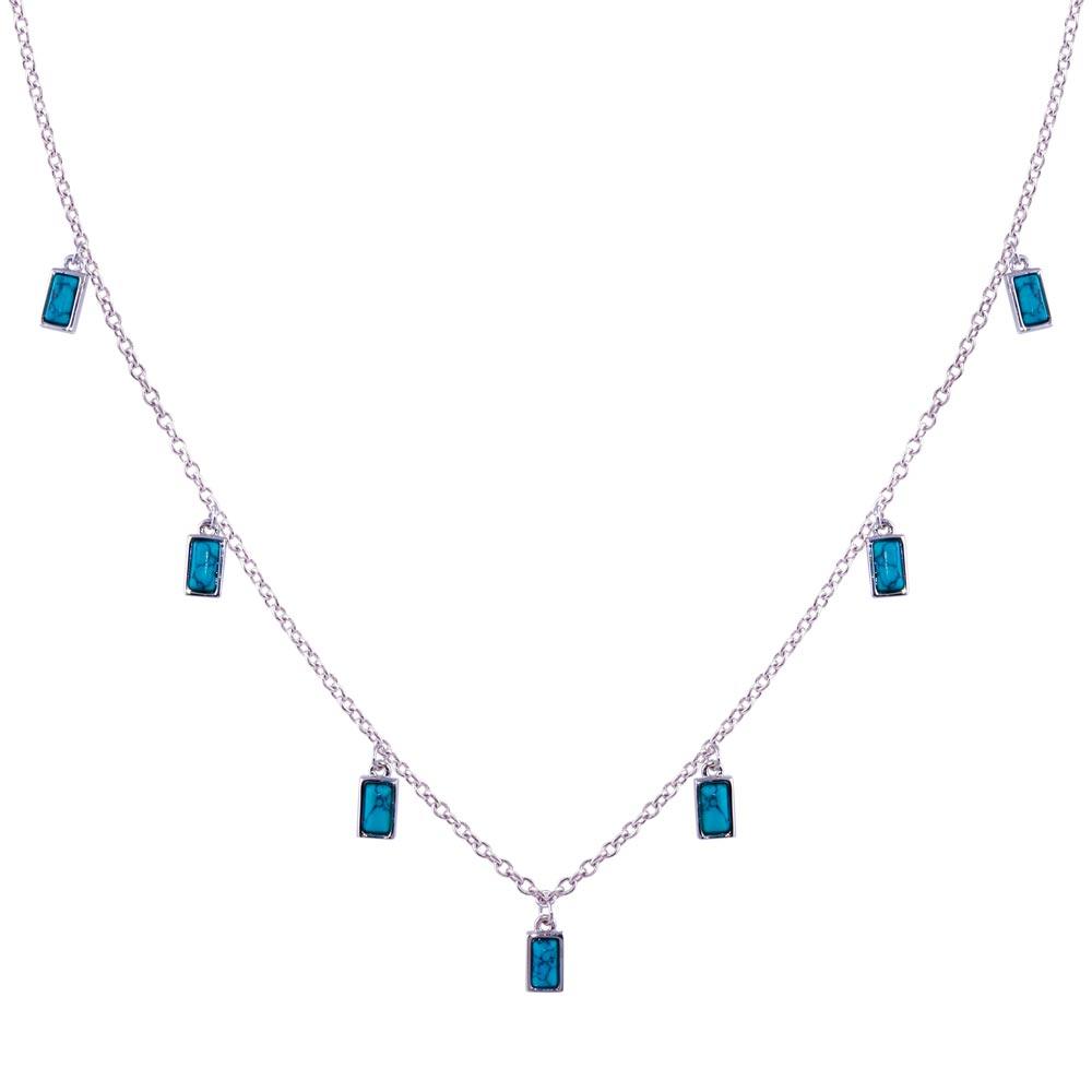 Rhodium Plated 925 Sterling Silver Turquoise Charms Necklace - BGP01422