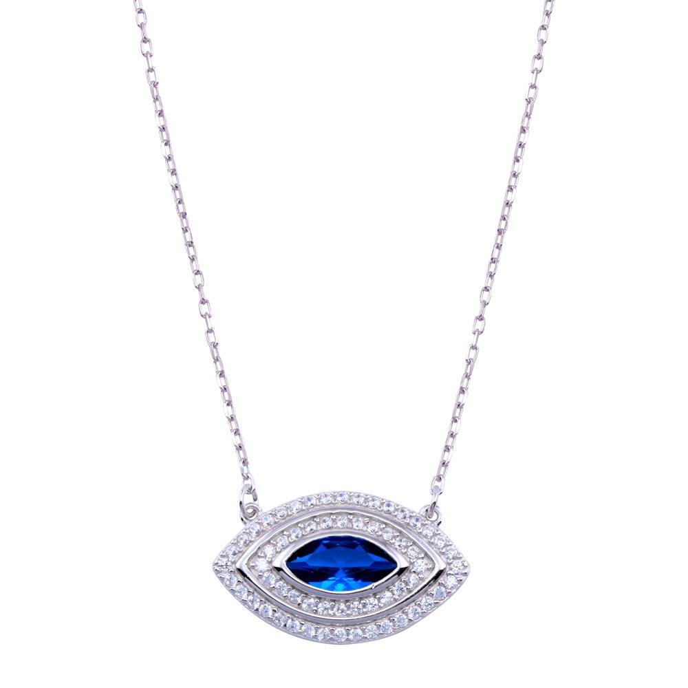 Rhodium Plated 925 Sterling Silver Evil Eye CZ Necklace - BGP01424