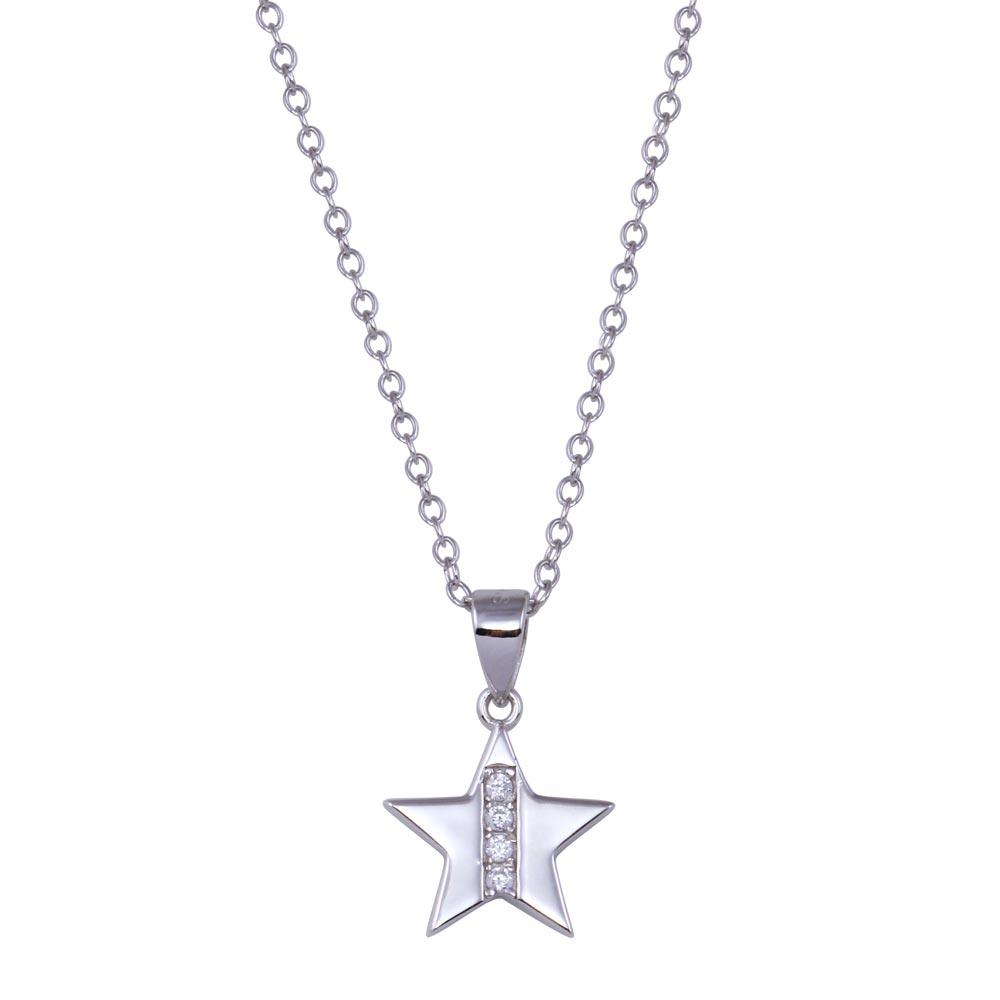 Rhodium Plated 925 Sterling Silver Star CZ Necklace - BGP01434