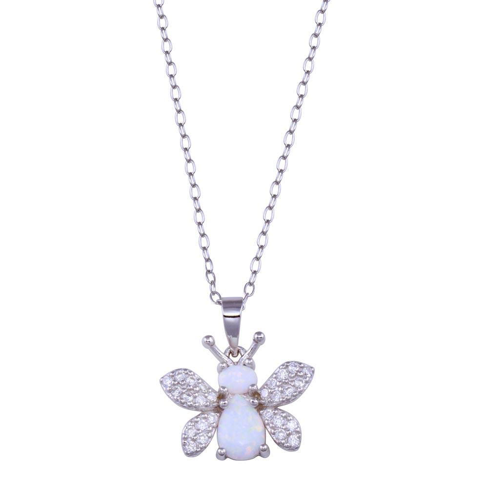 Rhodium Plated 925 Sterling Silver Multicolor Bee CZ Necklace - BGP01436