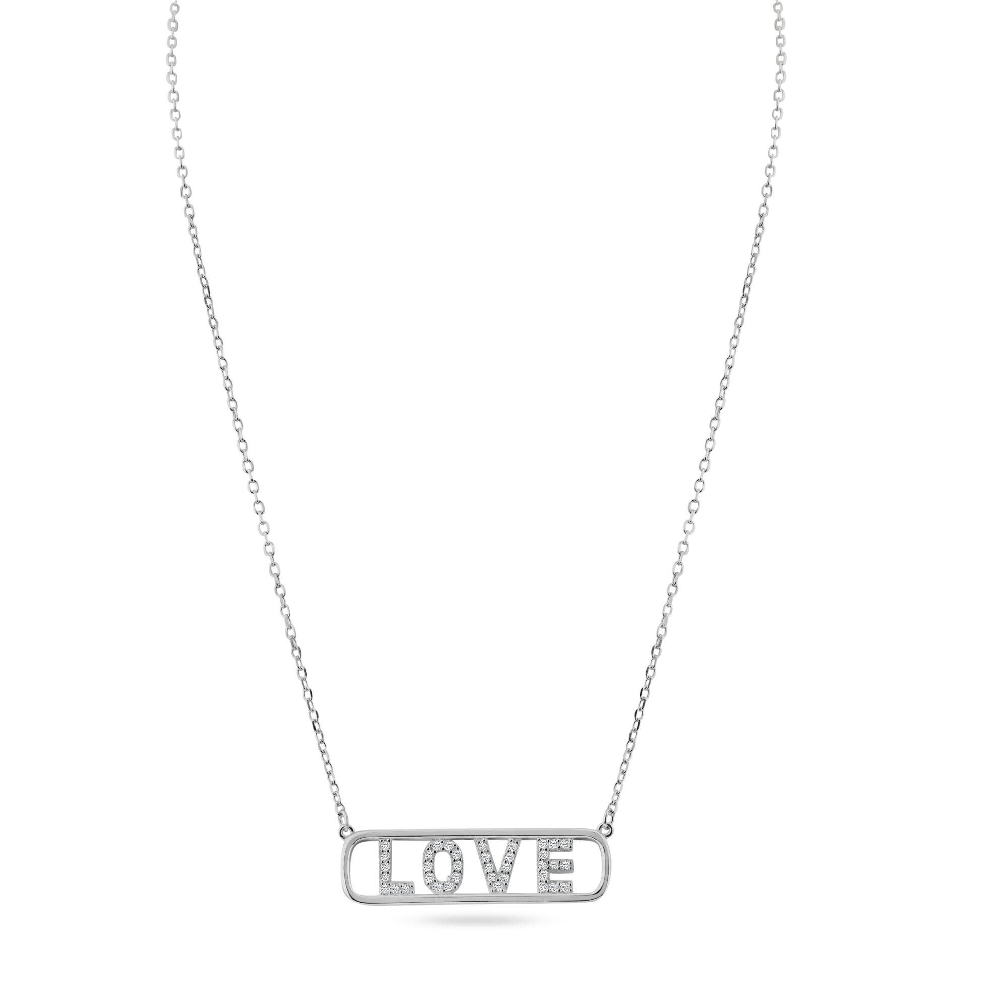 Rhodium Plated 925 Sterling Silver Clear Love Pendant Necklace - BGP01455