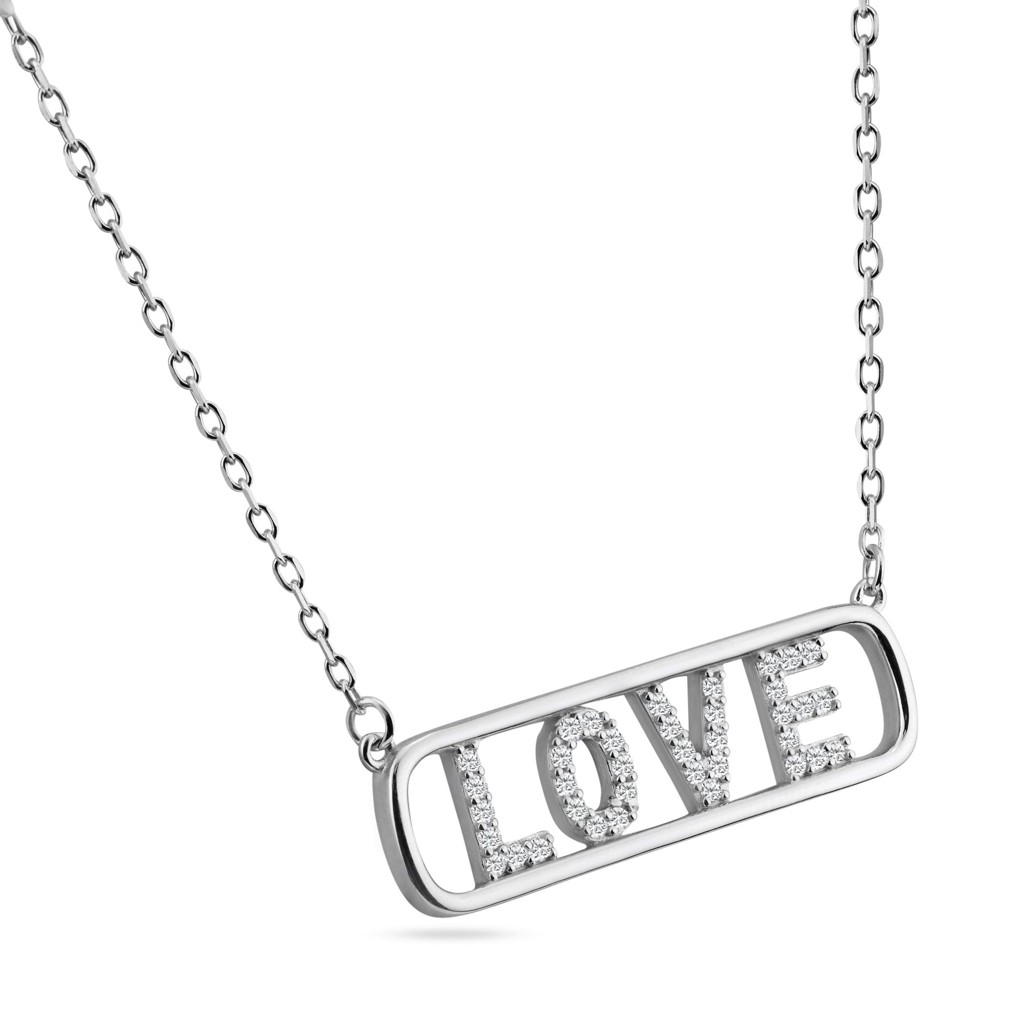 Rhodium Plated 925 Sterling Silver Clear Love Pendant Necklace - BGP01455