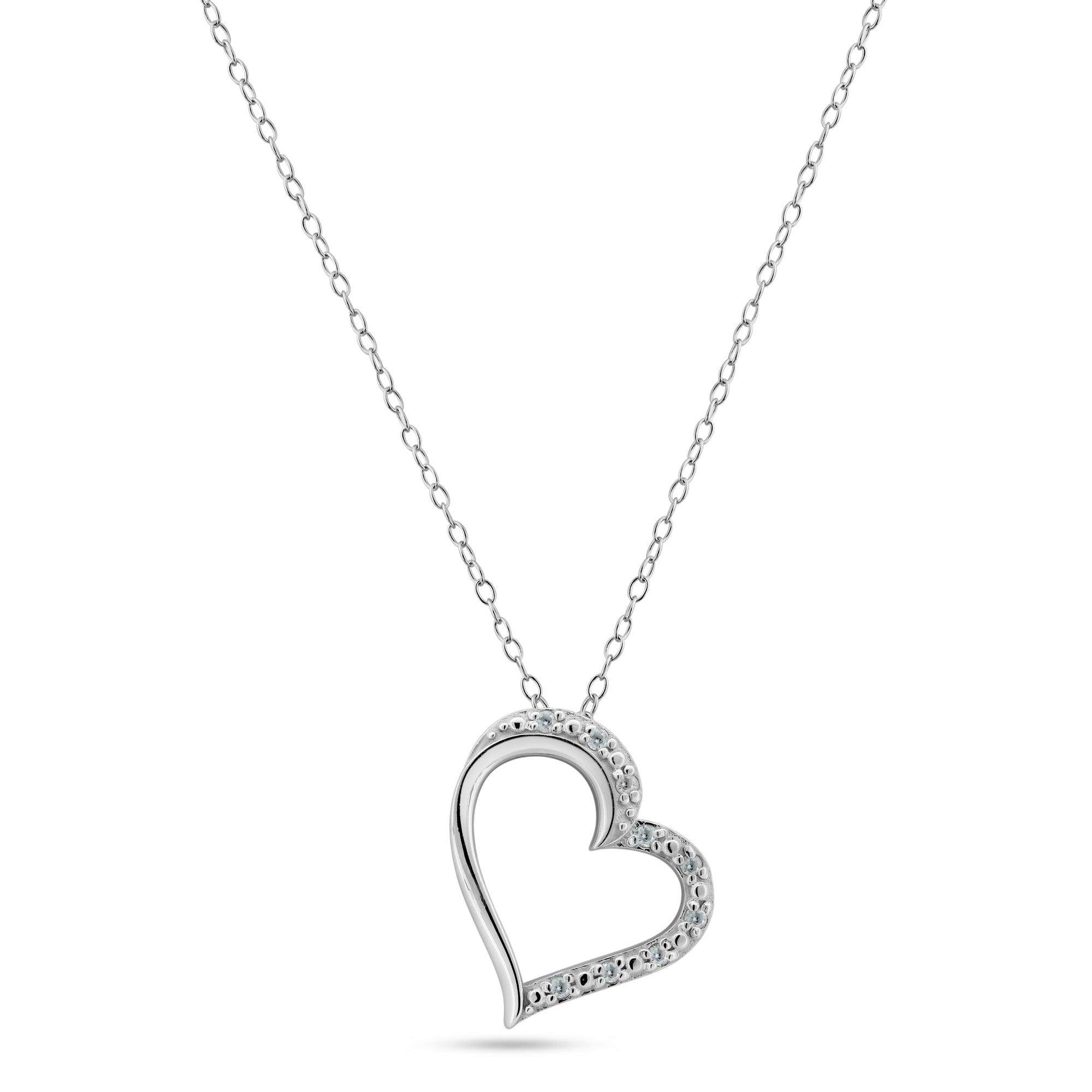 Rhodium Plated 925 Sterling Silver Open Heart Diamond Necklaces - BGP01471