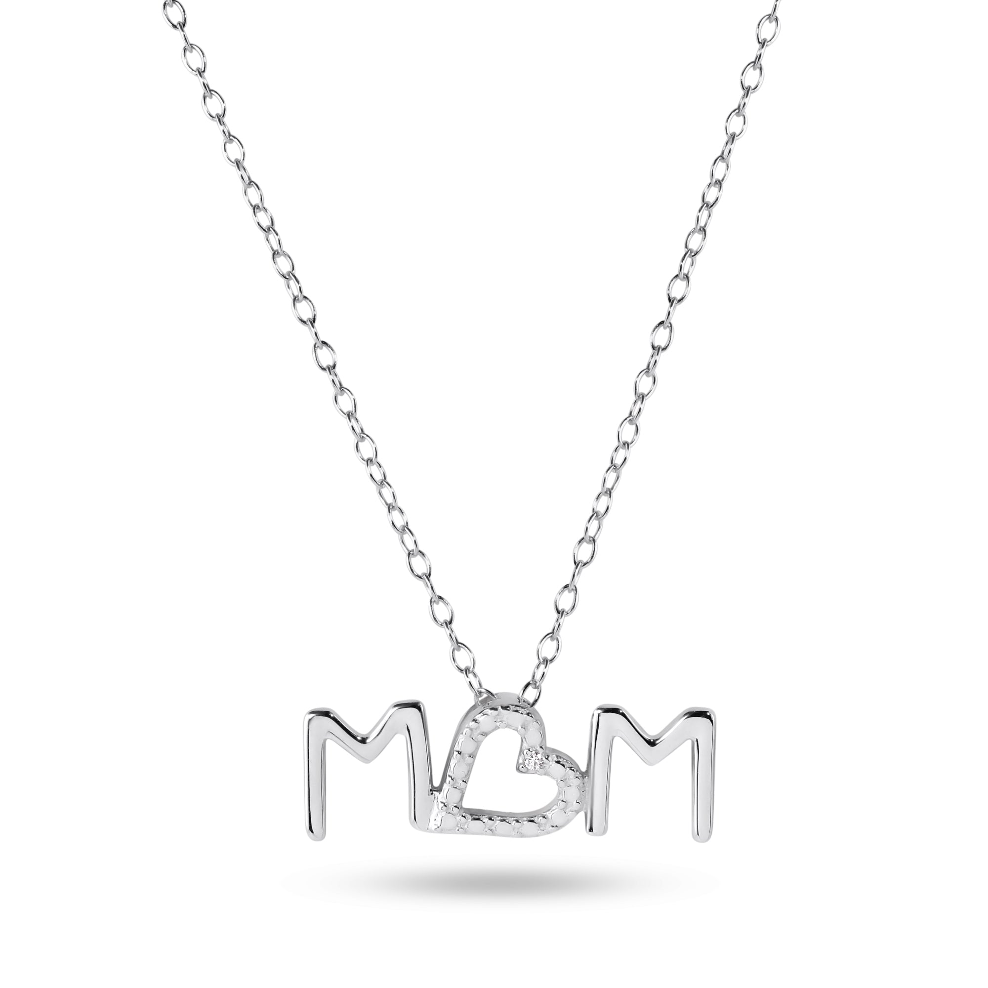 Rhodium Plated 925 Sterling Silver Mom Heart Clear CZ Necklace - BGP01480