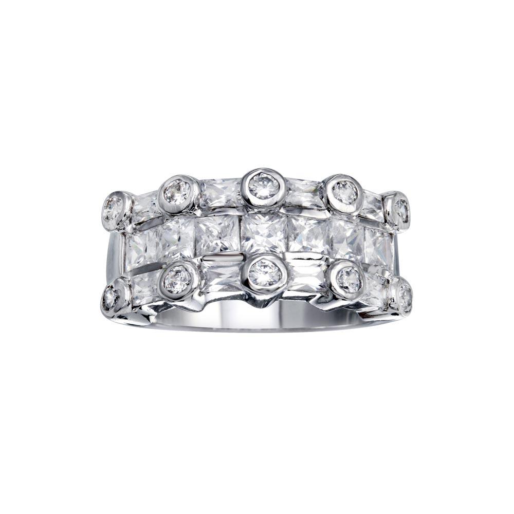 Closeout-Silver 925 Rhodium Plated Multi Shaped Clear CZ Ring - BGR00077