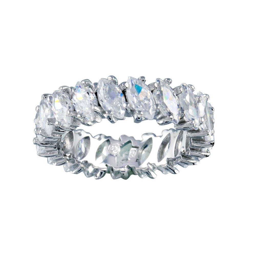 Rhodium Plated 925 Sterling Silver Clear Marquise CZ Eternity Bridal Ring - BGR00096