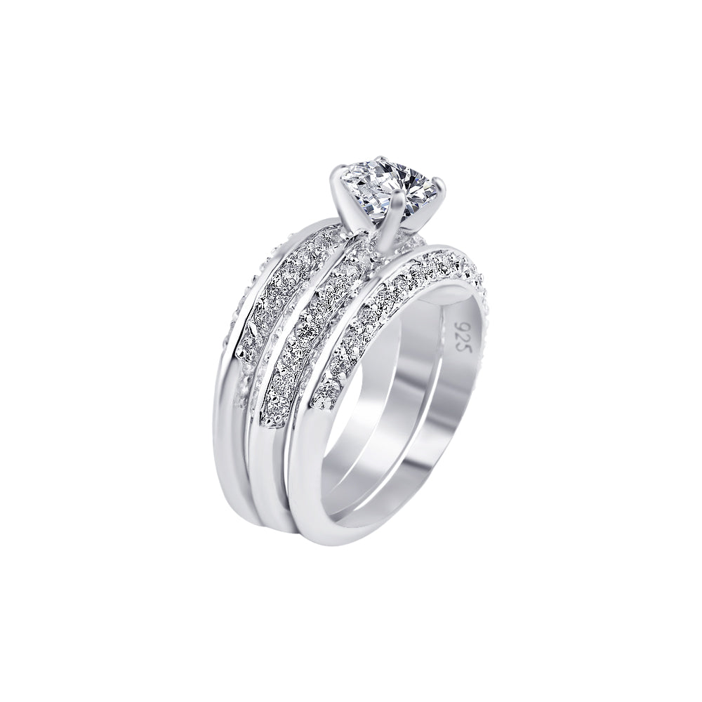 Rhodium Plated 925 Sterling Silver Clear CZ Bridal Ring Set - BGR00123