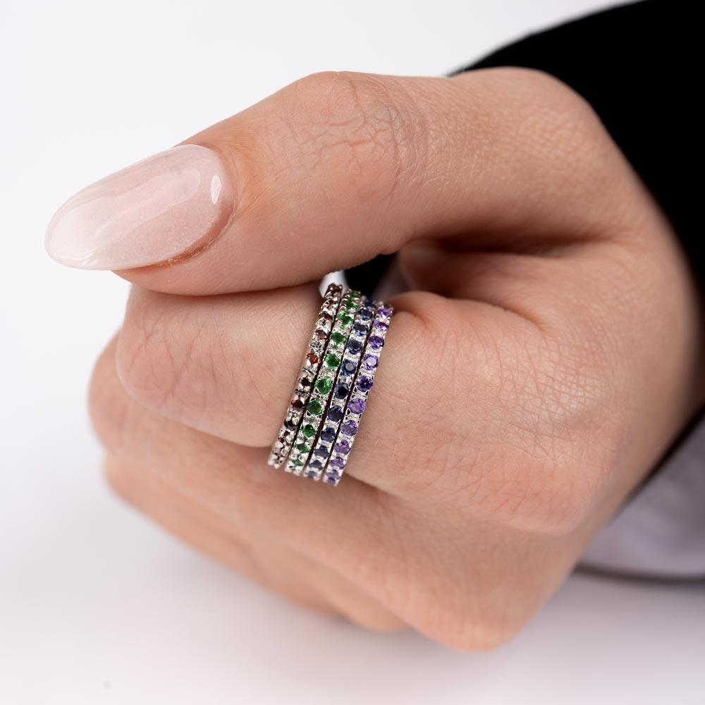 Rhodium Plated 925 Sterling Silver Plated Birthstone Inlay Eternity Ring February - BGR00339FEB