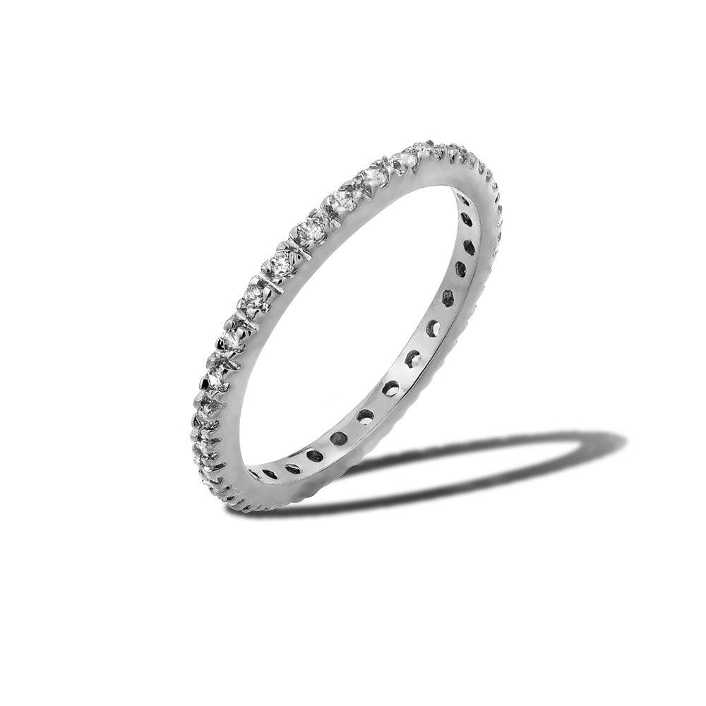 Rhodium Plated 925 Sterling Silver Plated Birthstone Inlay Eternity Ring April - BGR00339APR