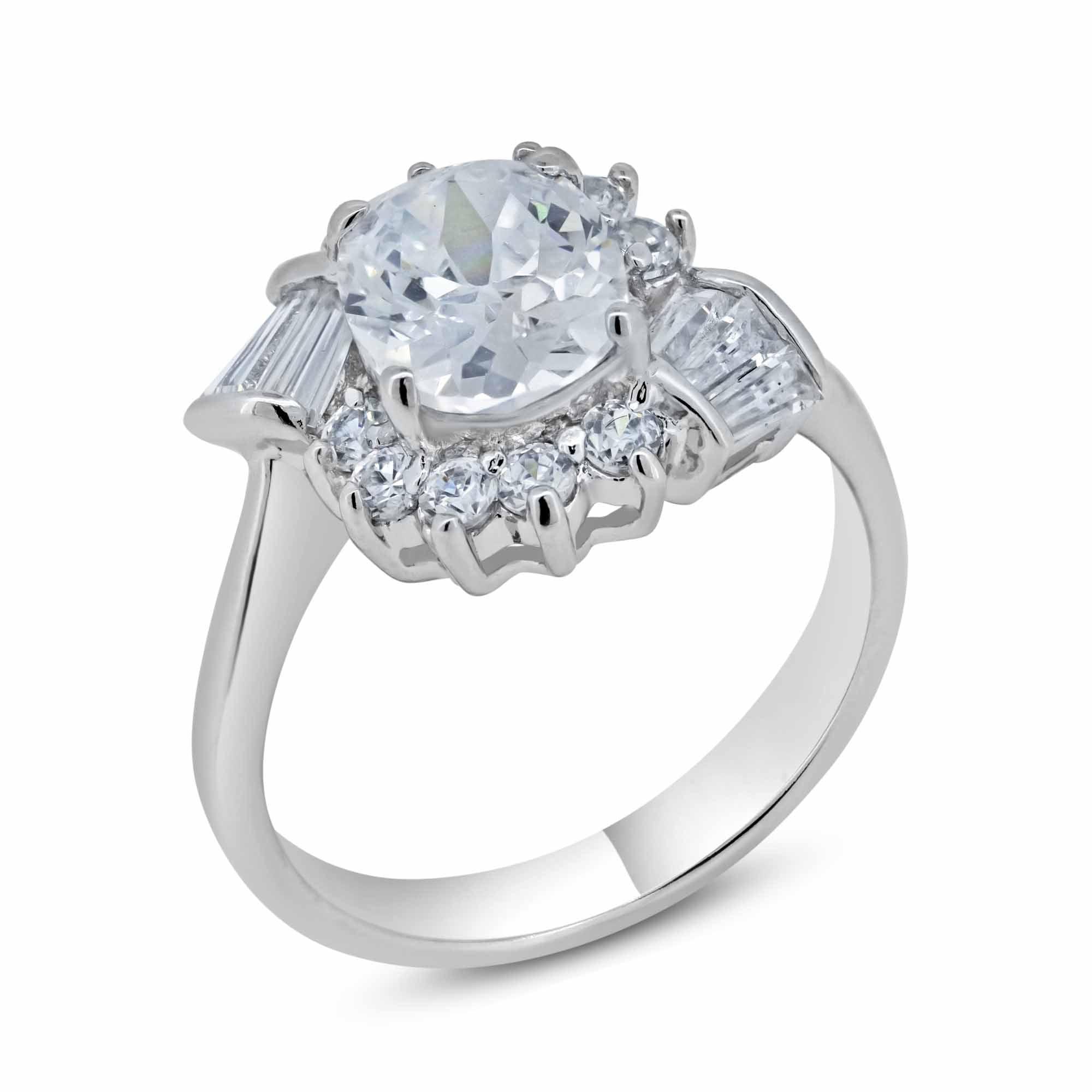 Silver 925 Rhodium Plated Multi Shaped Clear CZ Bridal Ring - BGR00550