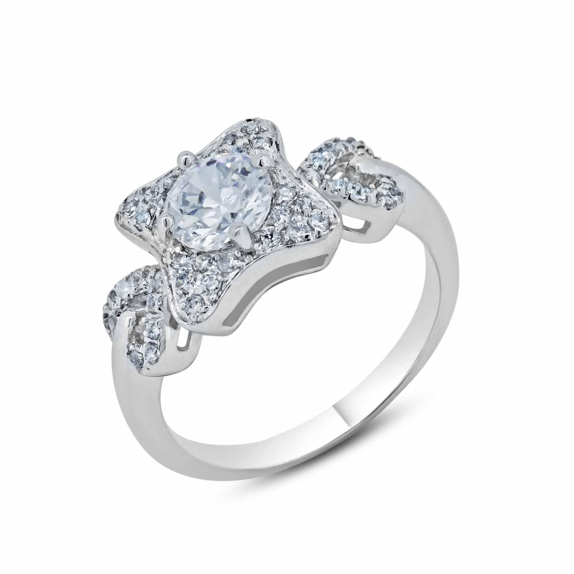 Silver 925 Rhodium Plated Square Clear CZ Bridal Ring - BGR00553