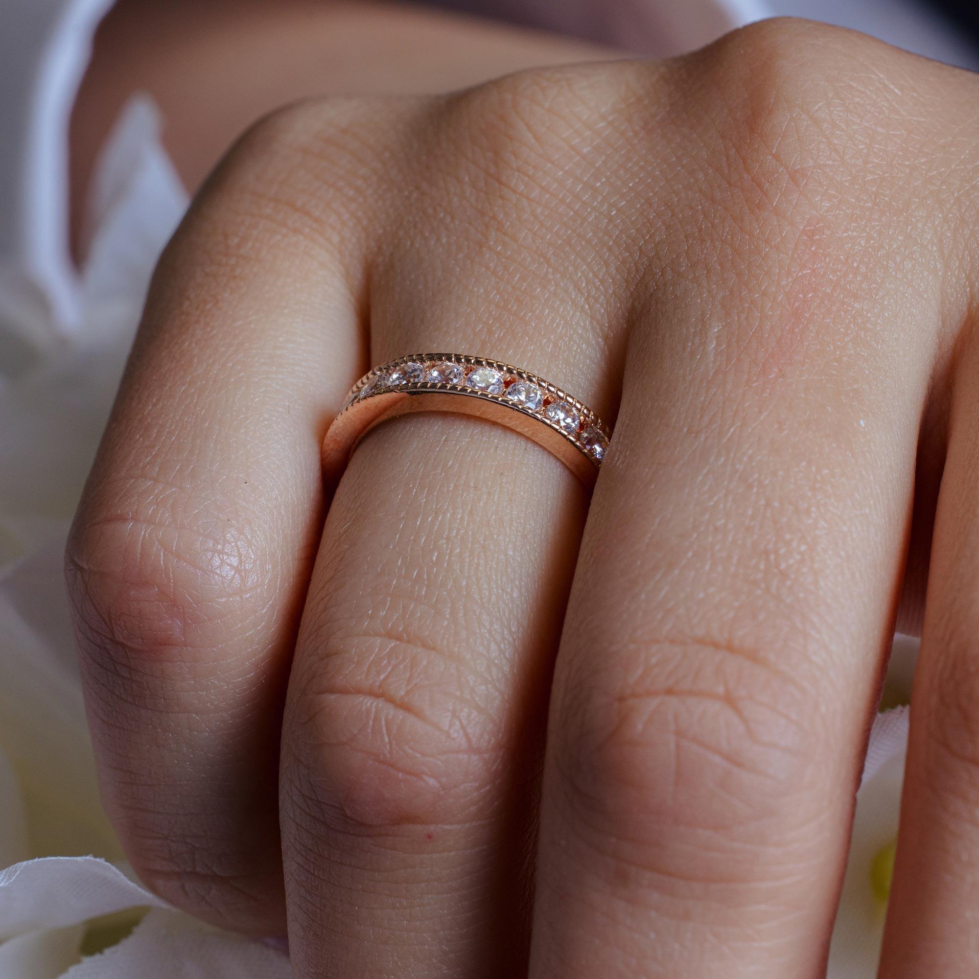 Silver 925 Rose Gold Plated Clear Channel Set CZ Stackable Eternity Ring - BGR00585