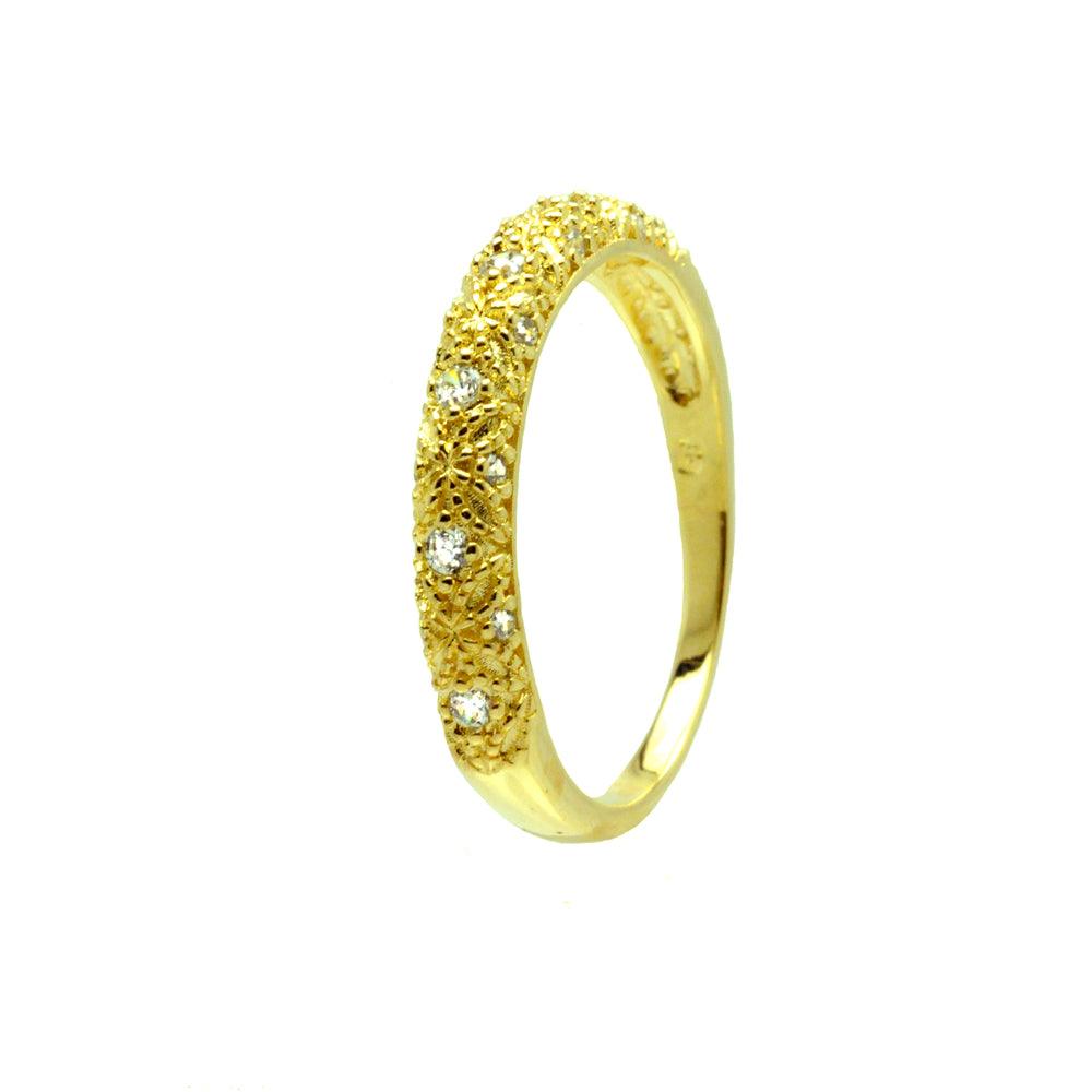 Silver 925 Gold Plated Clear CZ Gilded Ring - BGR00725