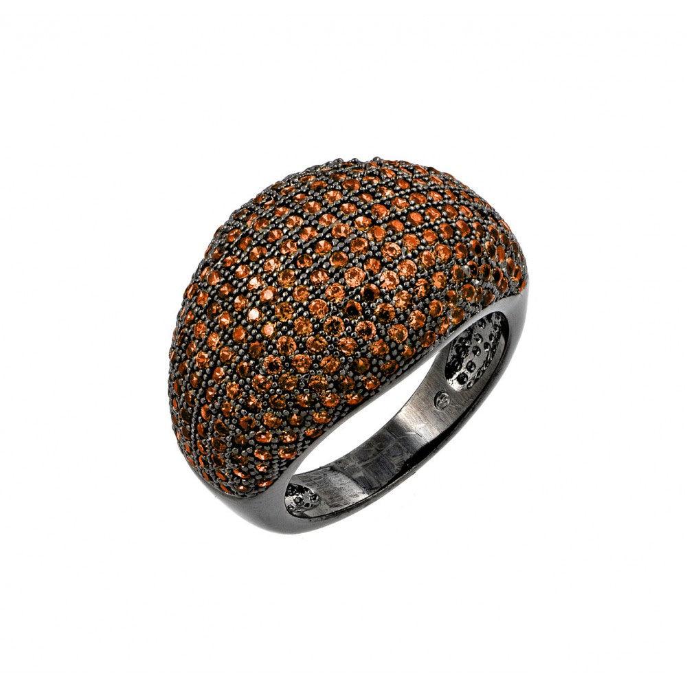 Silver 925 Oxidized Rhodium Plated Orange Micro Pave Set CZ Dome Ring - BGR00774ORG