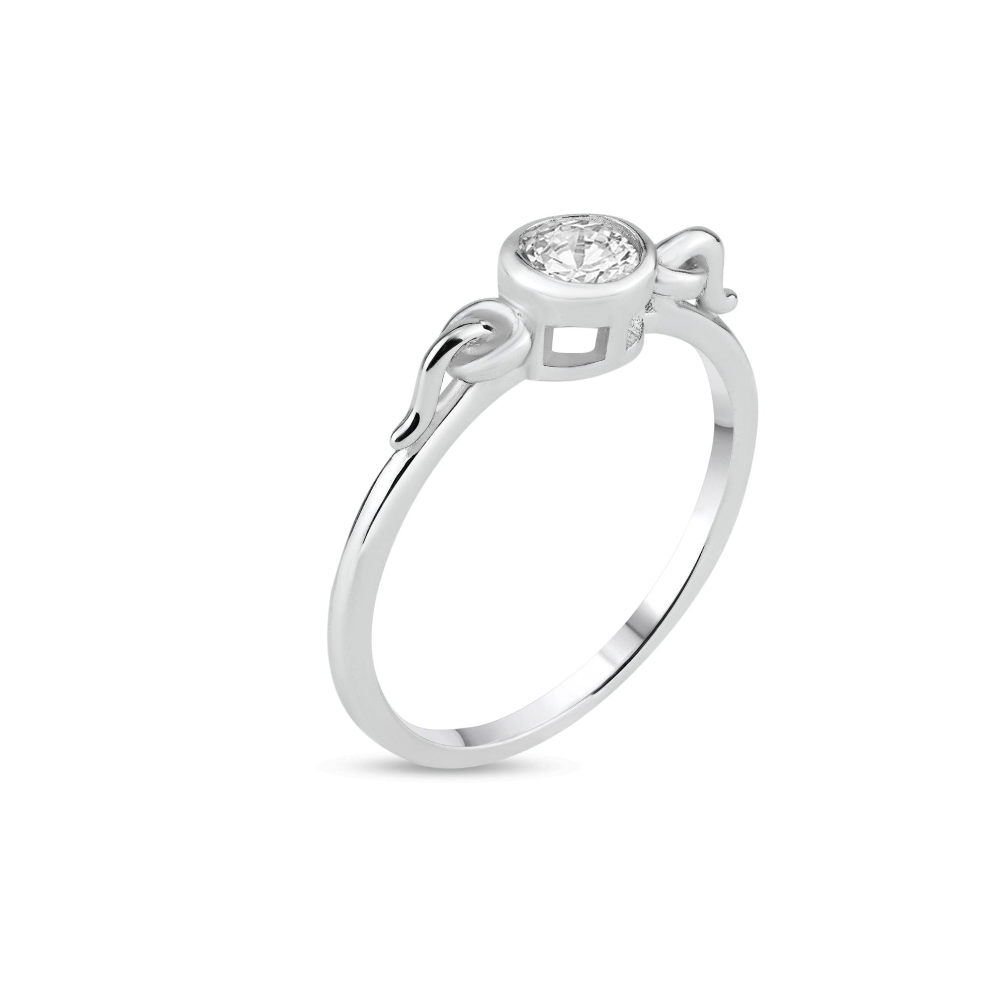 Silver 925 Rhodium Plated Bezel Set Clear CZ Ring - BGR00832
