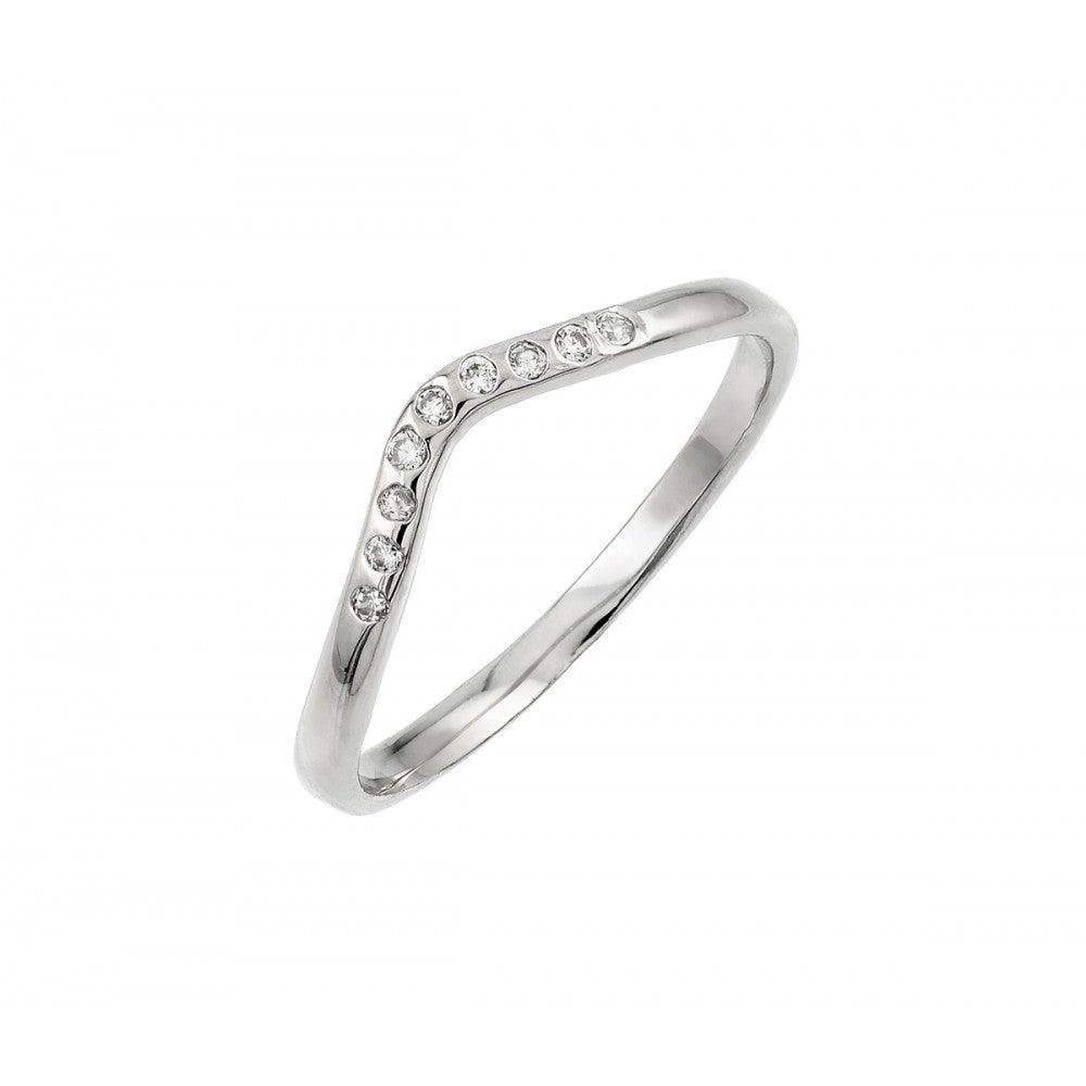 Silver 925 Rhodium Plated Clear CZ Chevron Ring - BGR00880