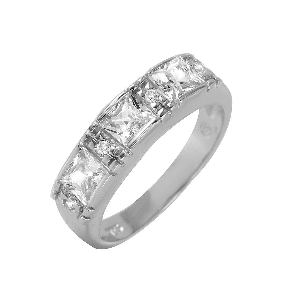 Silver 925 Rhodium Plated Princess CZ Ring - BGR00955