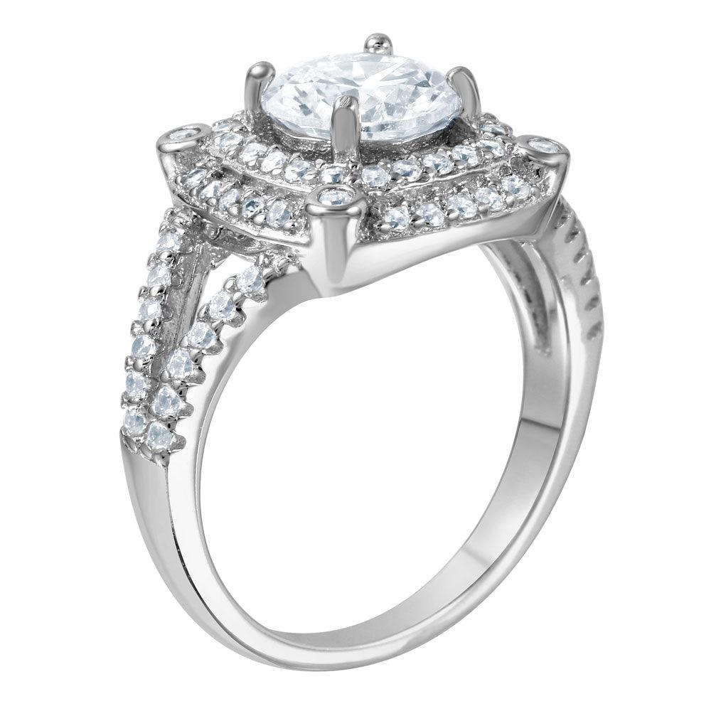 Silver 925 Rhodium Plated Square CZ Ring - BGR00994