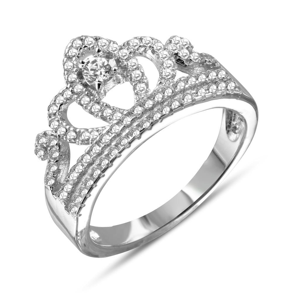 Rhodium Plated 925 Sterling Silver Tiara with CZ Ring - BGR01108