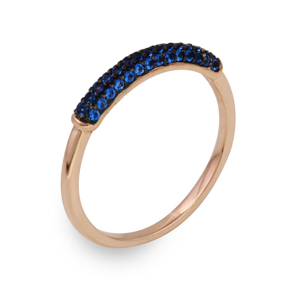 Rose Gold Plated 925 Sterling Silver Semi Eternity Blue CZ Ring - BGR01119