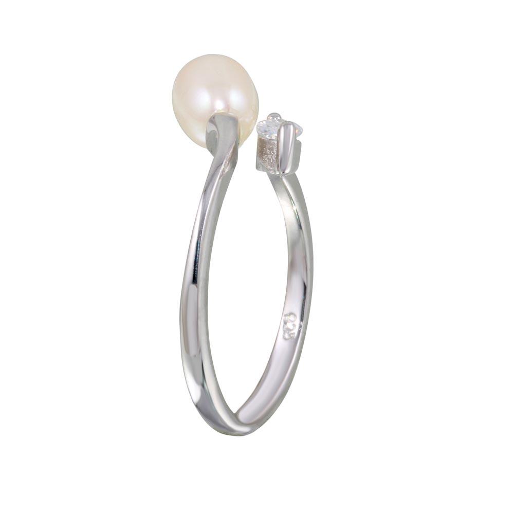 Rhodium Plated 925 Sterling Silver Ring with Pearl and CZ - BGR01129