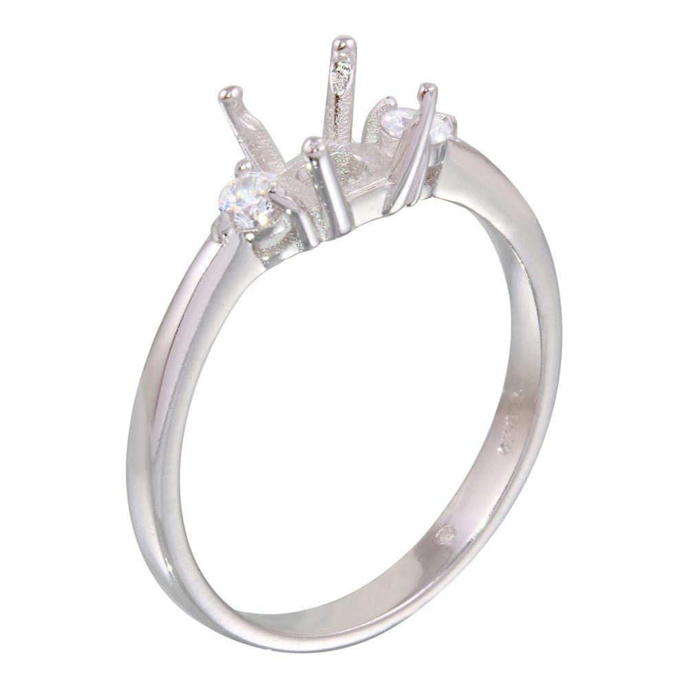 Rhodium Plated 925 Sterling Silver Center Mounting Only Ring with CZ - BGR01138