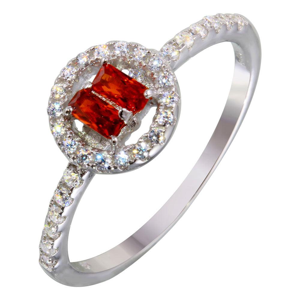 Rhodium Plated 925 Sterling Silver Red Stone Ring with CZ - BGR01140RED