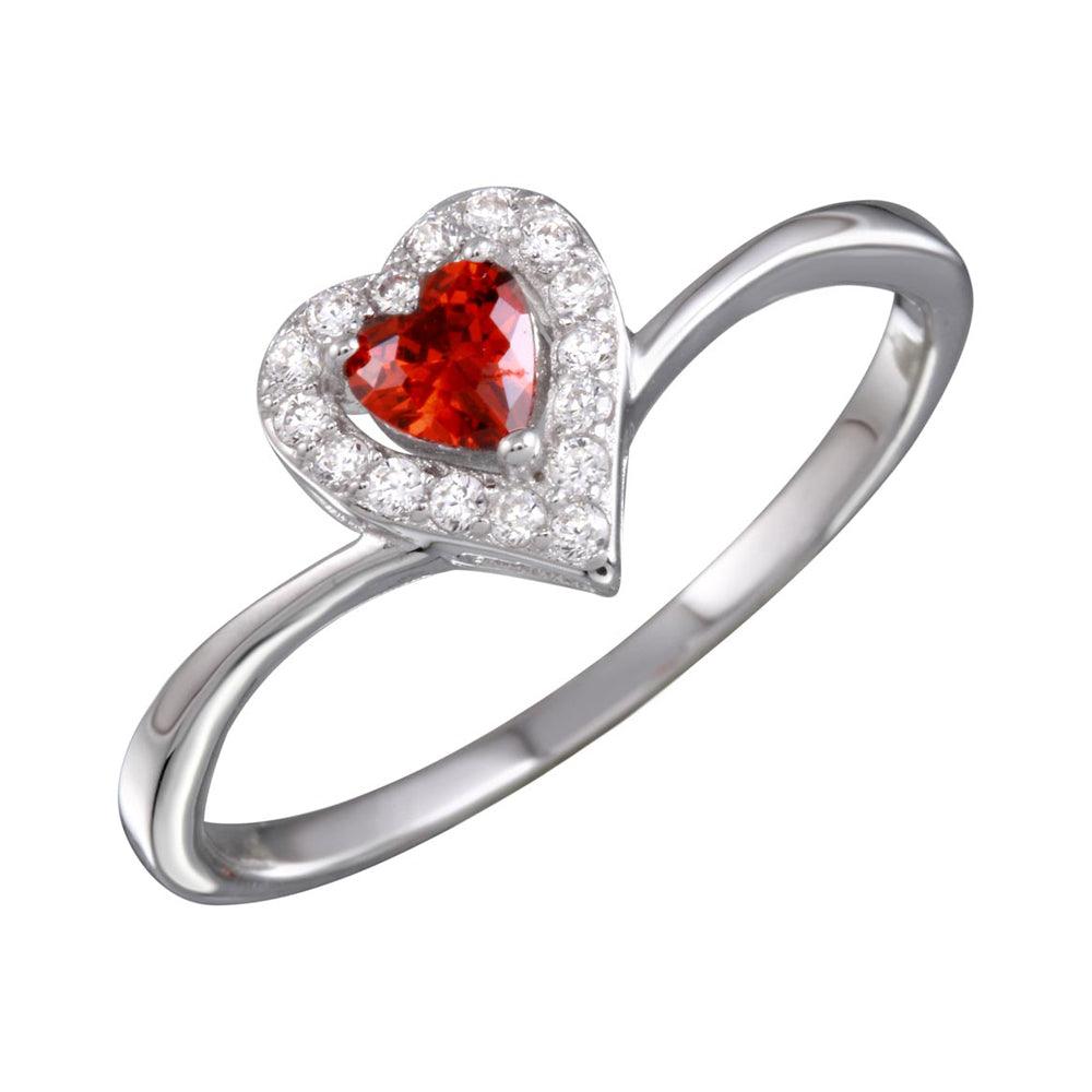 Rhodium Plated 925 Sterling Silver Red Heart Ring with CZ - BGR01153GAR