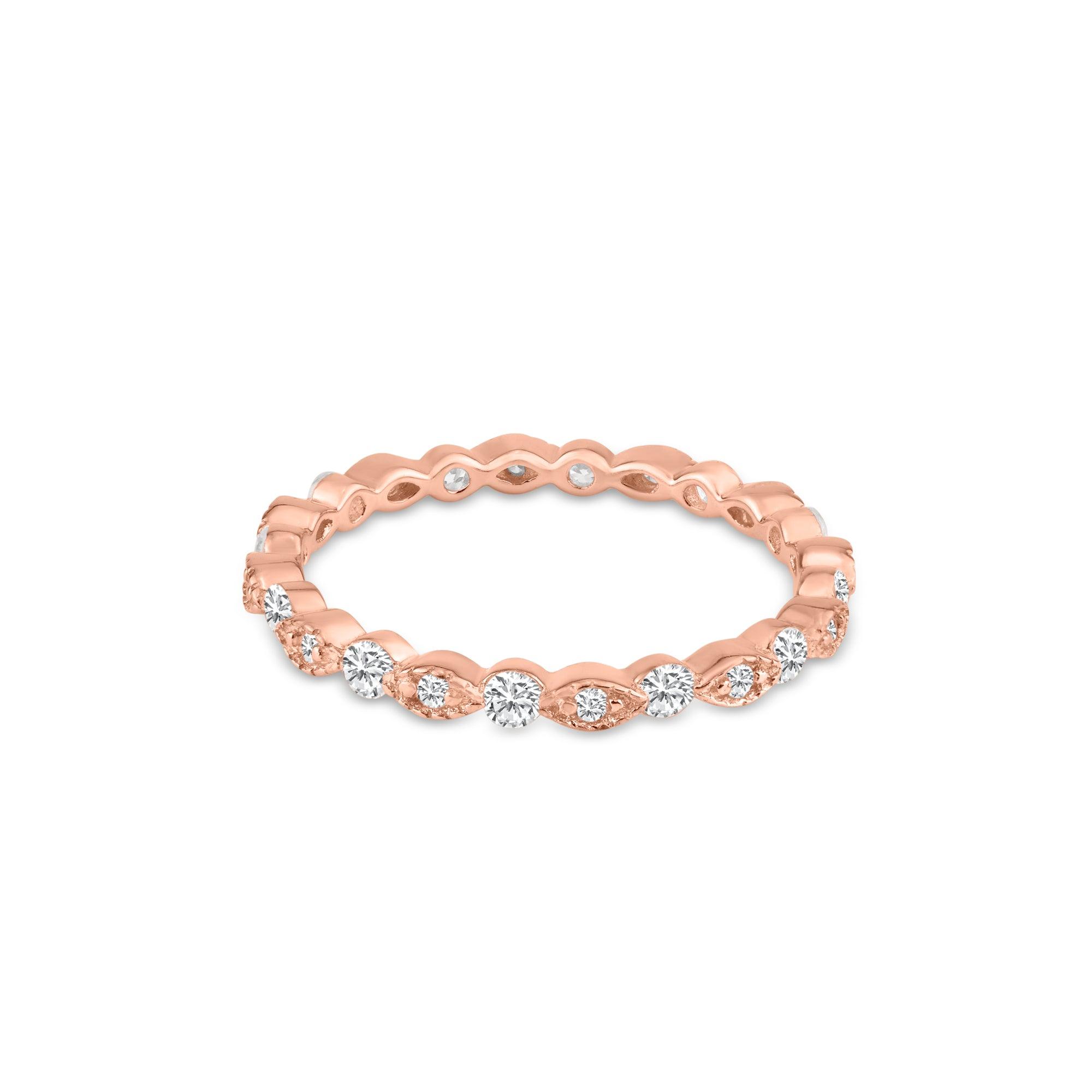 Rose Gold Plated 925 Sterling Silver CZ and Eye Pattern Eternity Ring - BGR01185RGP