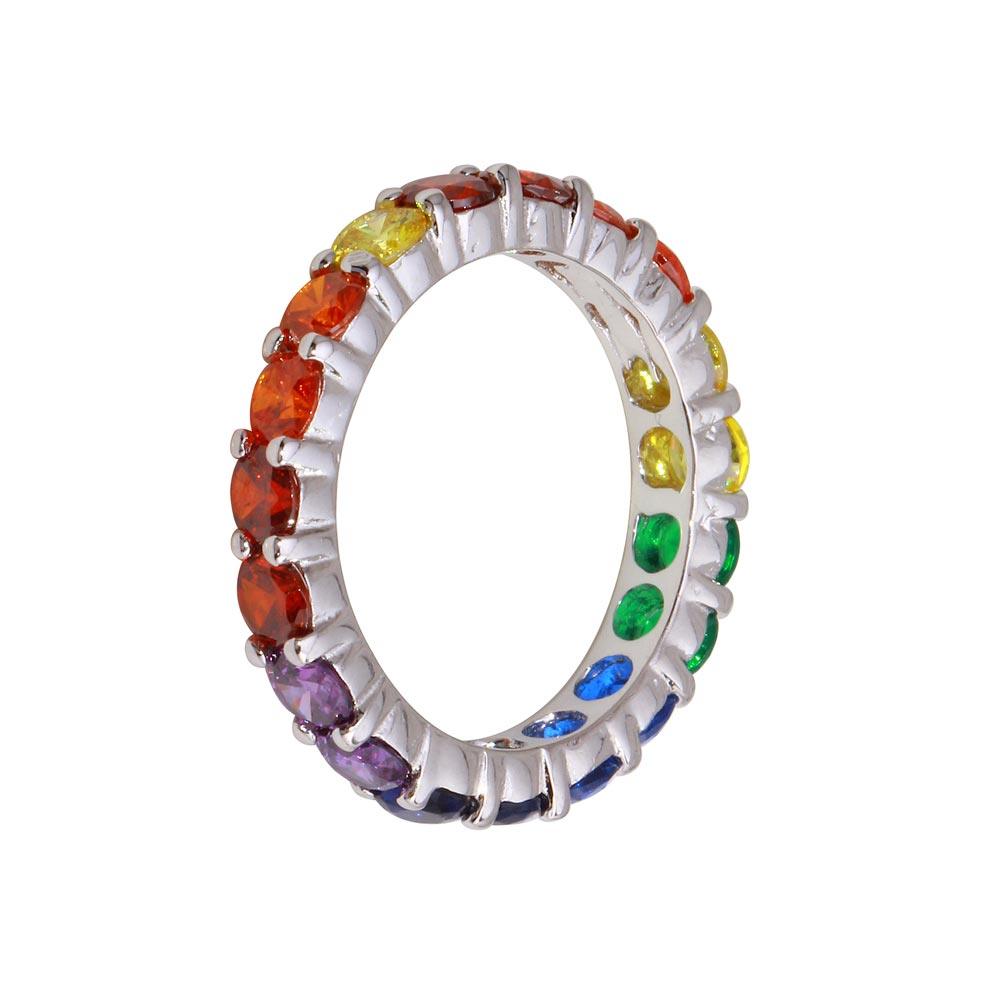 Rhodium Plated 925 Sterling Silver Round Multi-Colored CZ Eternity Ring - BGR01232