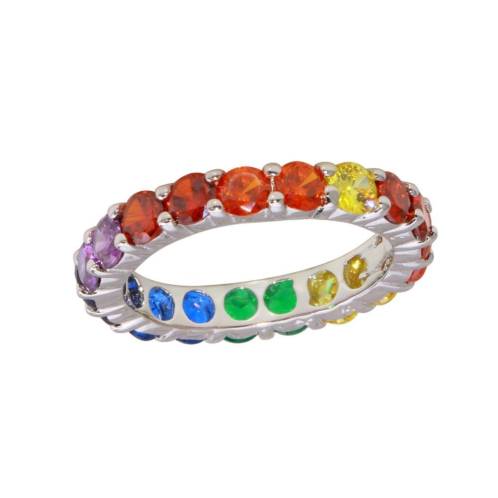 Rhodium Plated 925 Sterling Silver Round Multi-Colored CZ Eternity Ring - BGR01232