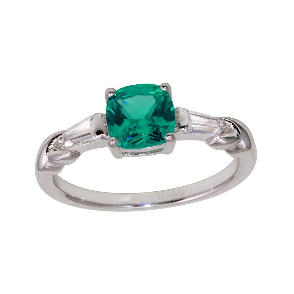 Rhodium Plated 925 Sterling Silver Teal CZ Stone Ring - BGR01237