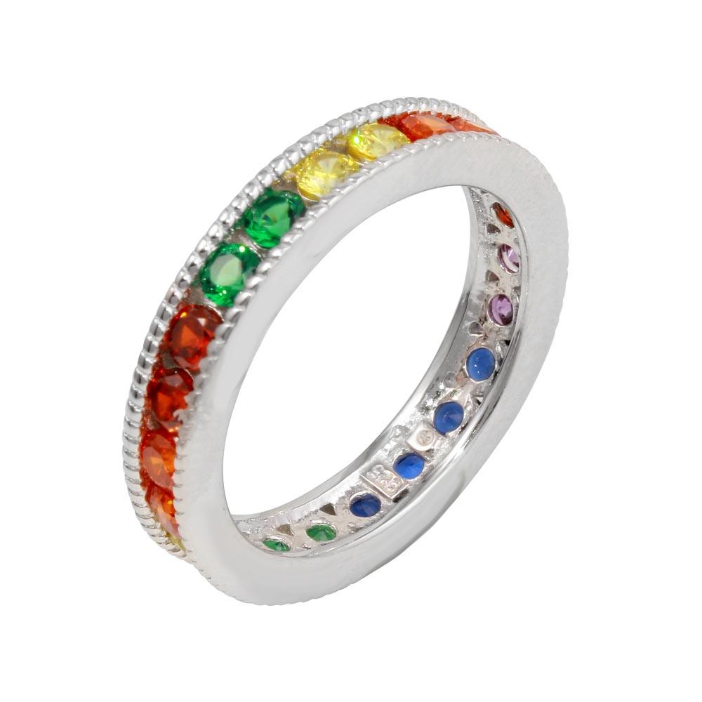 Rhodium Plated 925 Sterling Silver Rainbow CZ Eternity Ring - BGR01244