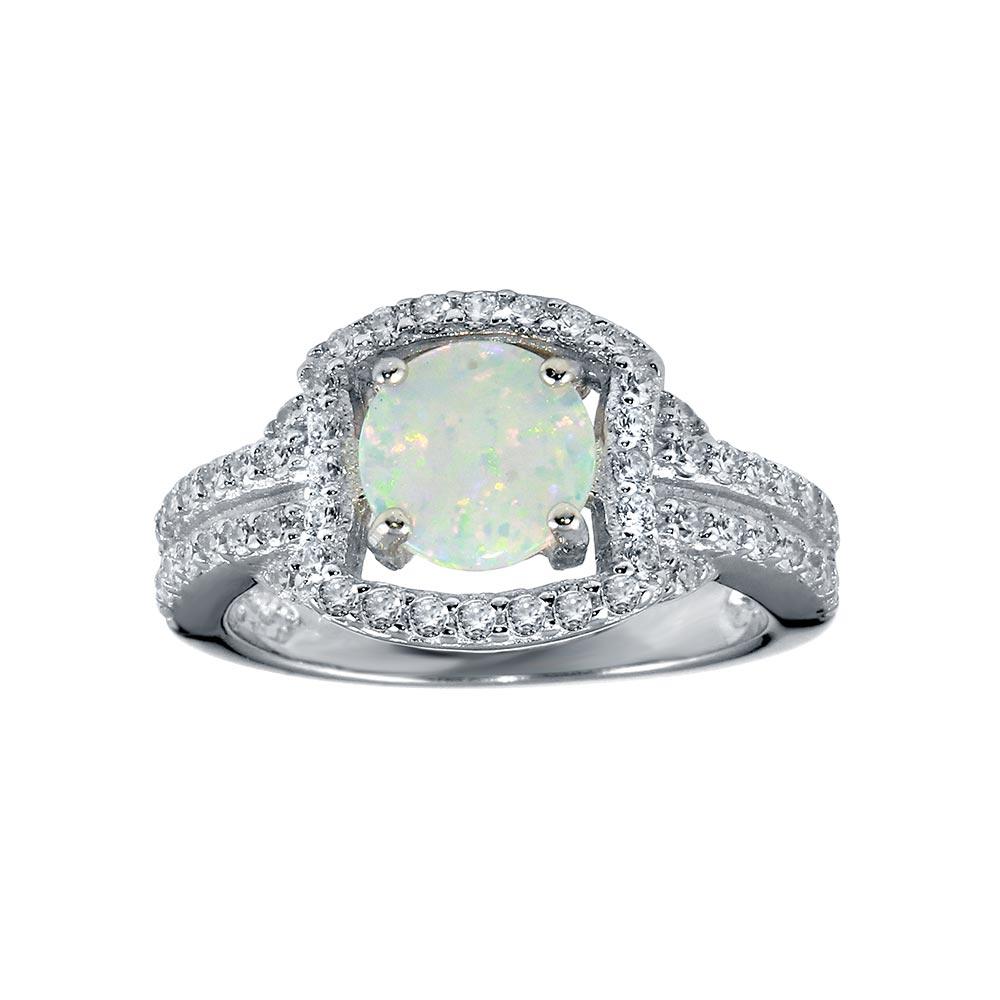 Rhodium Plated 925 Sterling Silver Square Opal Stone Ring - BGR01292