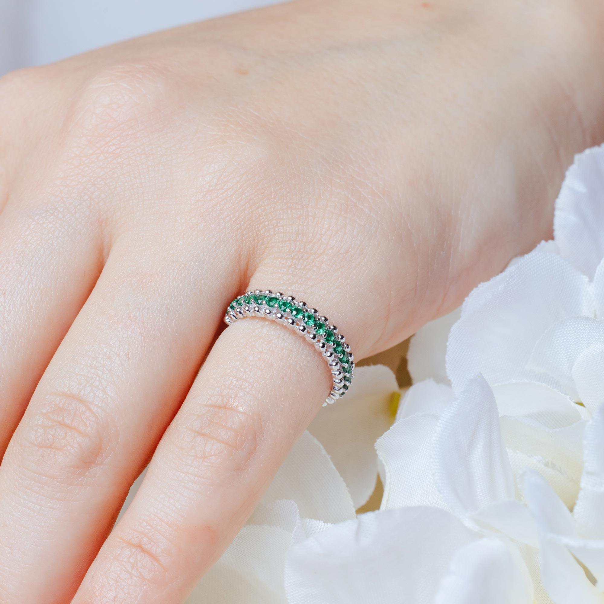 Rhodium Plated 925 Sterling Silver Green CZ Ring - BGR01318GRN